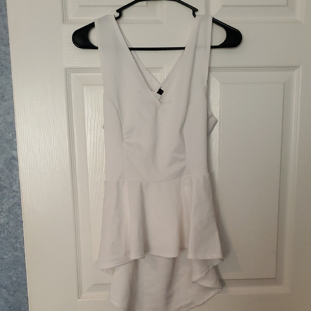 Blush White Peplum V-Neck Sleeveless Blouse